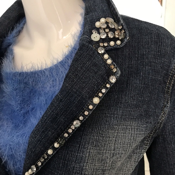 Y2K Vintage Jean Jacket BACCINI Embellished Denim Blue Jean Blazer Medium - Picture 5 of 11